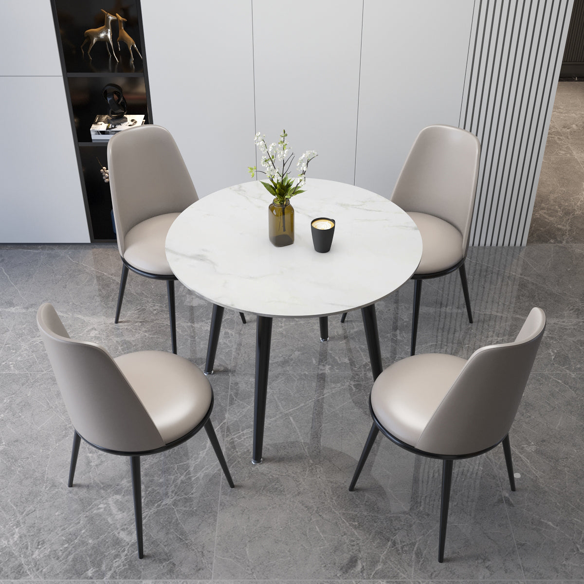 Metal and Stone Table Glam Style Minimalist Family Round Dining Table