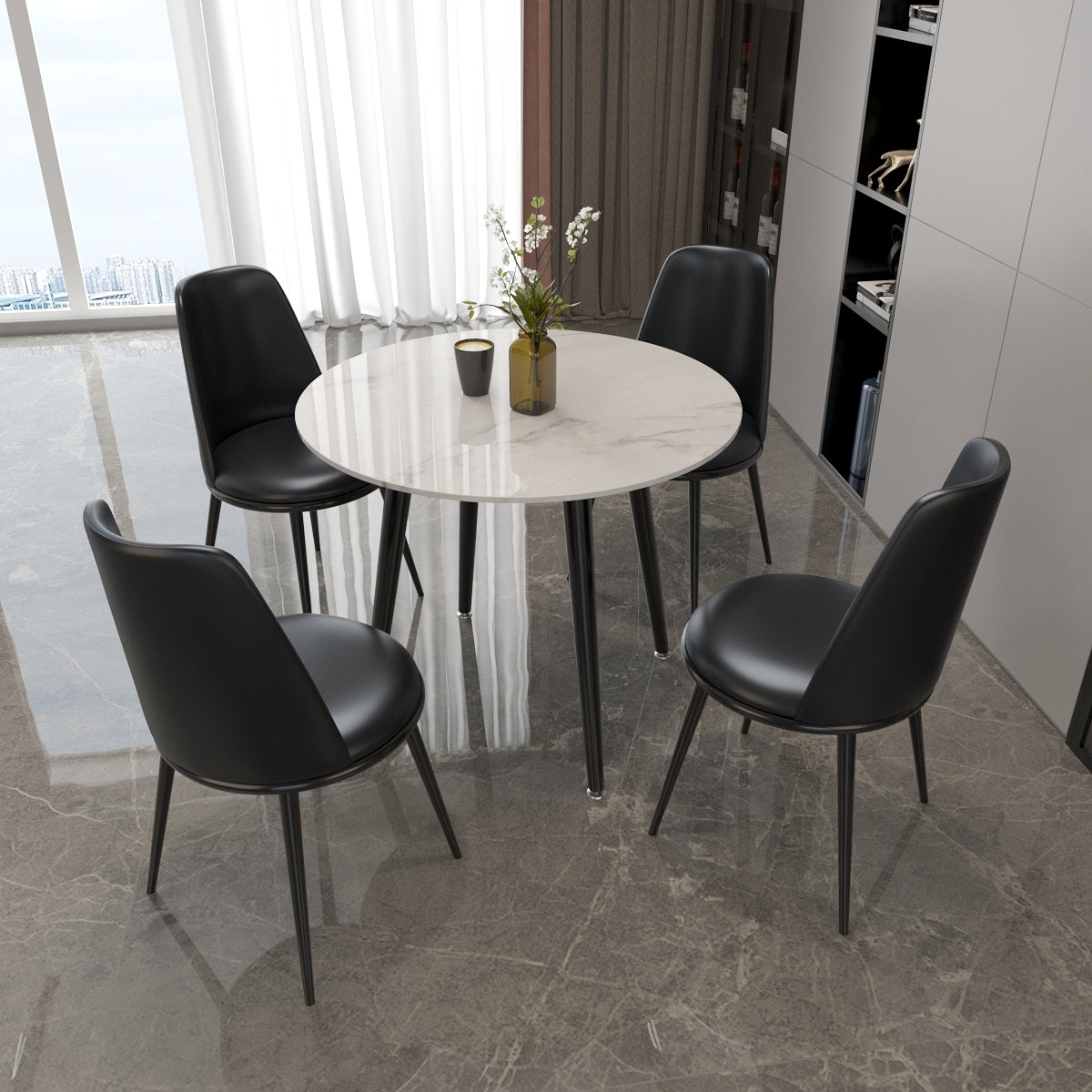 Metal and Stone Table Glam Style Minimalist Family Round Dining Table