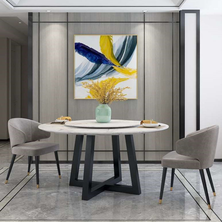 Metal and Stone Table Glam Style Minimalist Family Round Dining Table for Home