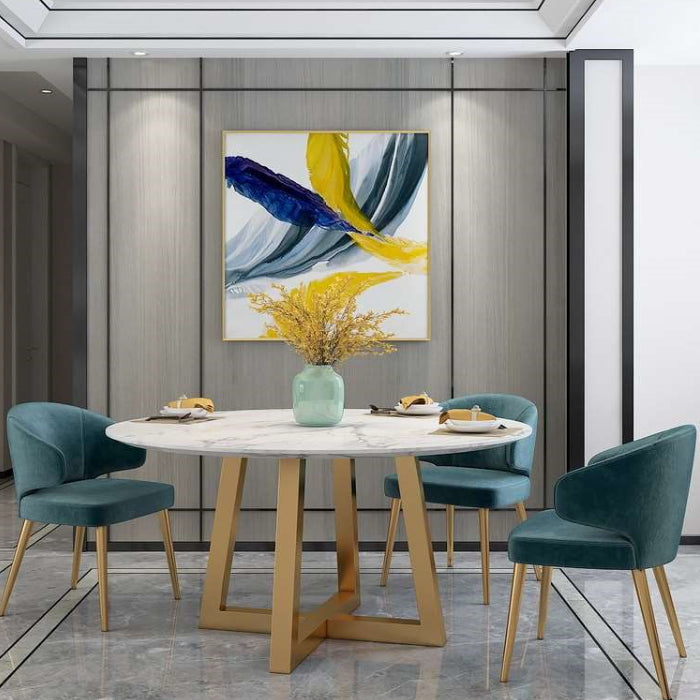 Metal and Stone Table Glam Style Minimalist Family Round Dining Table for Home