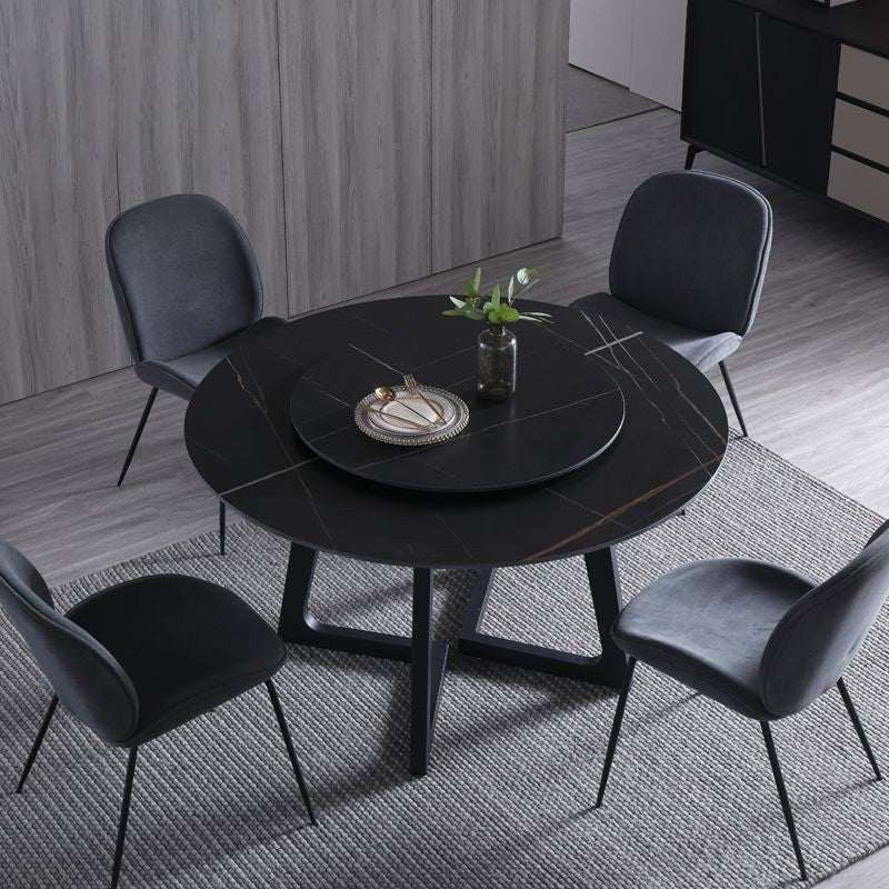 Metal and Stone Table Glam Style Simple Home Black Round Dining Table 59.1"L x 59.1"W x 29.5"H Without Chairs Clearhalo 'Dining Tables & Seating' 'Dining Tables' 'dining_table' 'furn' 'furn_dining_table' 'Furniture' 'Kitchen & Dining Furniture' 6218829