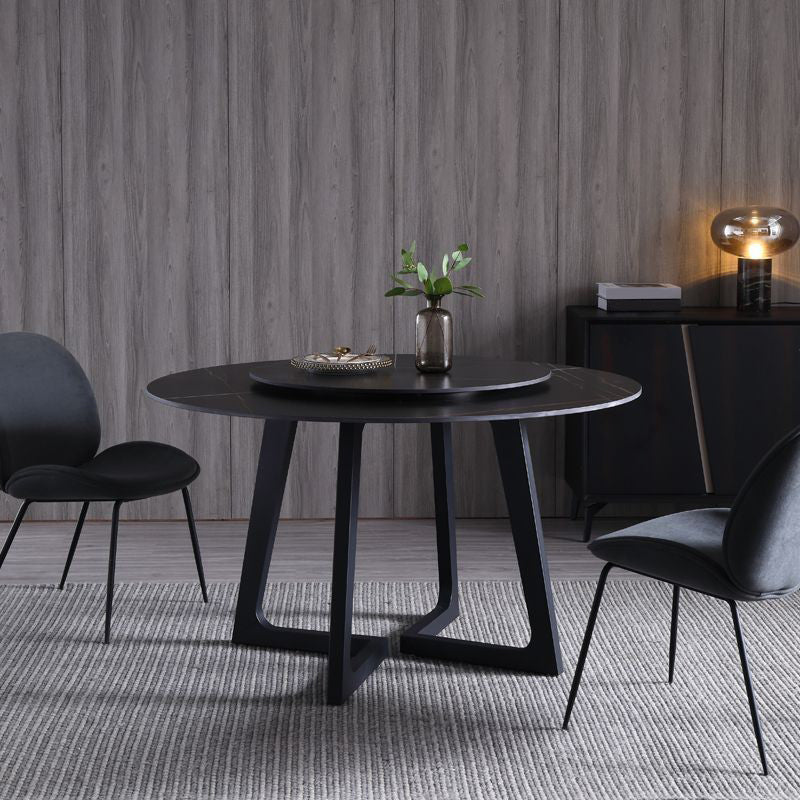 Metal and Stone Table Glam Style Simple Home Black Round Dining Table 53.1"L x 53.1"W x 29.5"H Without Chairs Clearhalo 'Dining Tables & Seating' 'Dining Tables' 'dining_table' 'furn' 'furn_dining_table' 'Furniture' 'Kitchen & Dining Furniture' 6218831