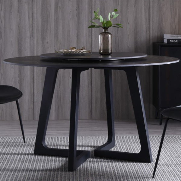 Metal and Stone Table Glam Style Simple Home Black Round Dining Table Clearhalo 'Dining Tables & Seating' 'Dining Tables' 'dining_table' 'furn' 'furn_dining_table' 'Furniture' 'Kitchen & Dining Furniture' 6218838