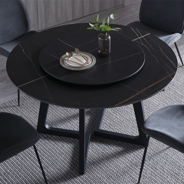 Metal and Stone Table Glam Style Simple Home Black Round Dining Table Clearhalo 'Dining Tables & Seating' 'Dining Tables' 'dining_table' 'furn' 'furn_dining_table' 'Furniture' 'Kitchen & Dining Furniture' 6218839