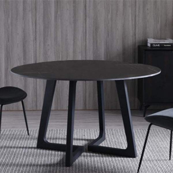Metal and Stone Table Glam Style Simple Home Black Round Dining Table Clearhalo 'Dining Tables & Seating' 'Dining Tables' 'dining_table' 'furn' 'furn_dining_table' 'Furniture' 'Kitchen & Dining Furniture' 6218840