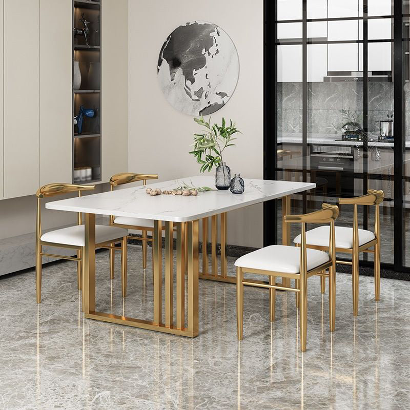 Metal and Slate Table Industrial Style Minimalist Home Rectangular Dining Table 63"L x 31.5"W x 29.5"H Without Chairs Clearhalo 'Dining Tables & Seating' 'Dining Tables' 'dining_table' 'furn' 'furn_dining_table' 'Furniture' 'Kitchen & Dining Furniture' 6218851