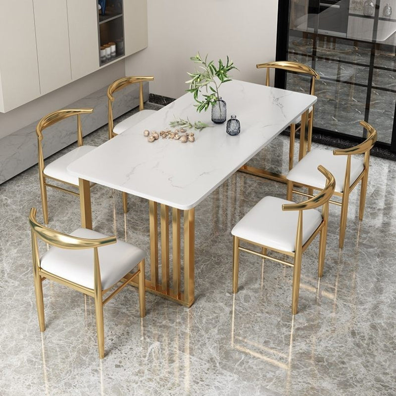 Metal and Slate Table Industrial Style Minimalist Home Rectangular Dining Table Clearhalo 'Dining Tables & Seating' 'Dining Tables' 'dining_table' 'furn' 'furn_dining_table' 'Furniture' 'Kitchen & Dining Furniture' 6218856