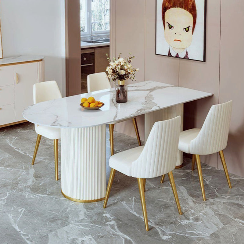 Sintered Stone Fixed Dining Table Luxury Free Form Kitchen Room 55.1"L x 31.5"W x 29.5"H Without Chairs Clearhalo 'Dining Tables & Seating' 'Dining Tables' 'dining_table' 'furn' 'furn_dining_table' 'Furniture' 'Kitchen & Dining Furniture' 6218862