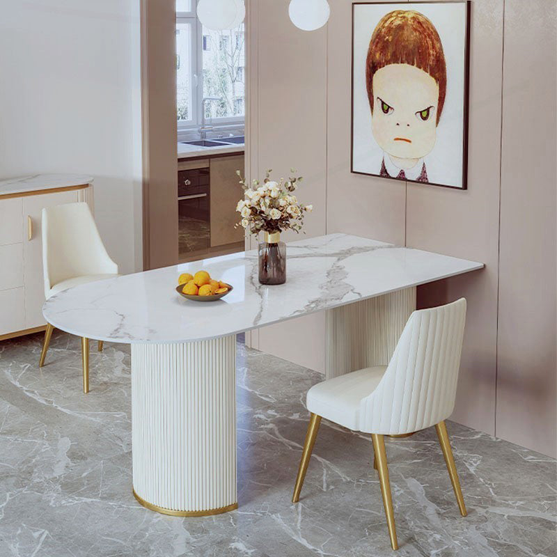 Sintered Stone Fixed Dining Table Luxury Free Form Kitchen Room 63"L x 31.5"W x 29.5"H Without Chairs Clearhalo 'Dining Tables & Seating' 'Dining Tables' 'dining_table' 'furn' 'furn_dining_table' 'Furniture' 'Kitchen & Dining Furniture' 6218865