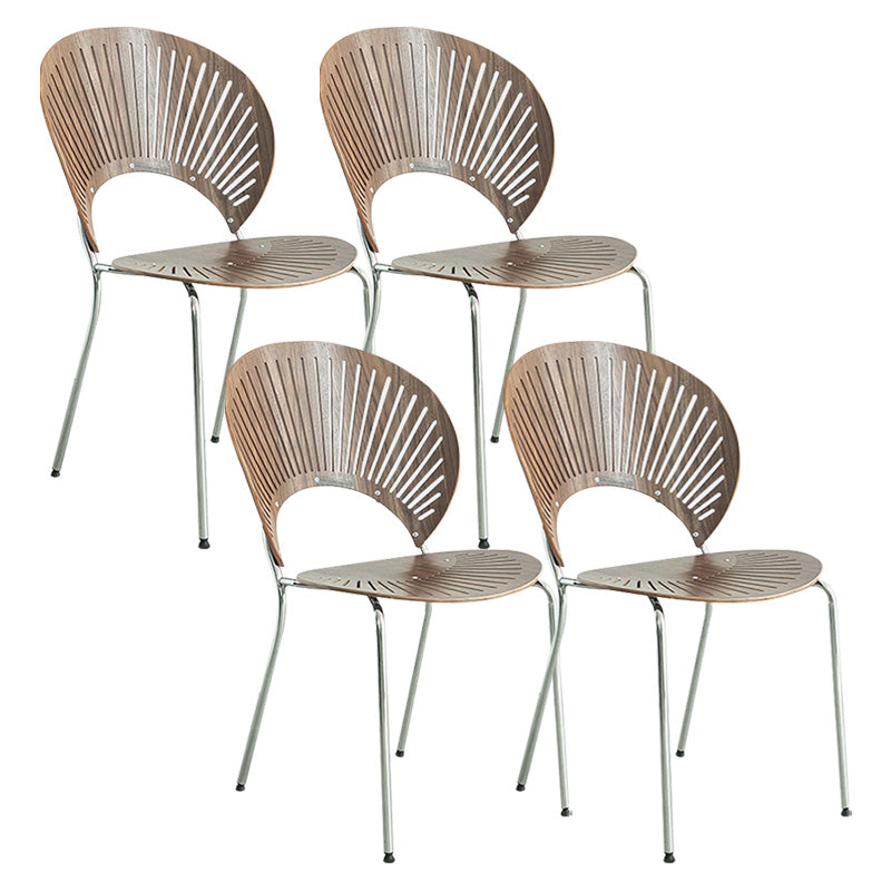 Industrial Metal Dining Room Chair Open Back Dining Chair for Restaurant Use Brown 4 Piece Set Silver Clearhalo 'Dining Chairs' 'Dining Tables & Seating' 'dining_chair' 'furn' 'furn_dining_chair' 'Furniture' 'Kitchen & Dining Furniture' 6219216