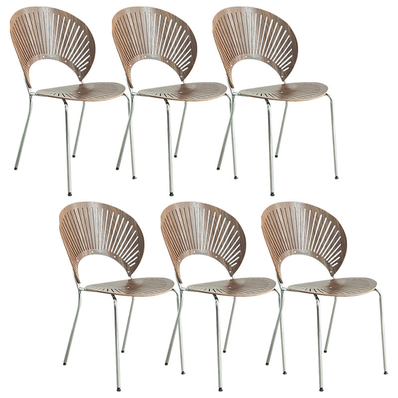 Industrial Metal Dining Room Chair Open Back Dining Chair for Restaurant Use Brown 6 Piece Set Silver Clearhalo 'Dining Chairs' 'Dining Tables & Seating' 'dining_chair' 'furn' 'furn_dining_chair' 'Furniture' 'Kitchen & Dining Furniture' 6219217