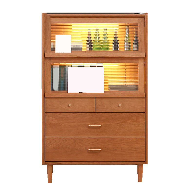 Modern Style Sideboard Cabinet Home Wooden Side Board with Glass Doors With Light Clearhalo 'buffet_sideboard' 'Buffets & Sideboards' 'furn' 'furn_buffet_sideboard' 'Furniture' 'Kitchen & Dining Furniture' 6219501