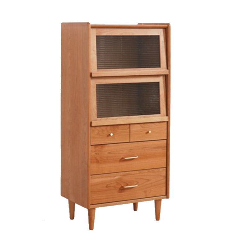 Modern Style Sideboard Cabinet Home Wooden Side Board with Glass Doors 24"L x 16"W x 50"H Without Light Clearhalo 'buffet_sideboard' 'Buffets & Sideboards' 'furn' 'furn_buffet_sideboard' 'Furniture' 'Kitchen & Dining Furniture' 6219504