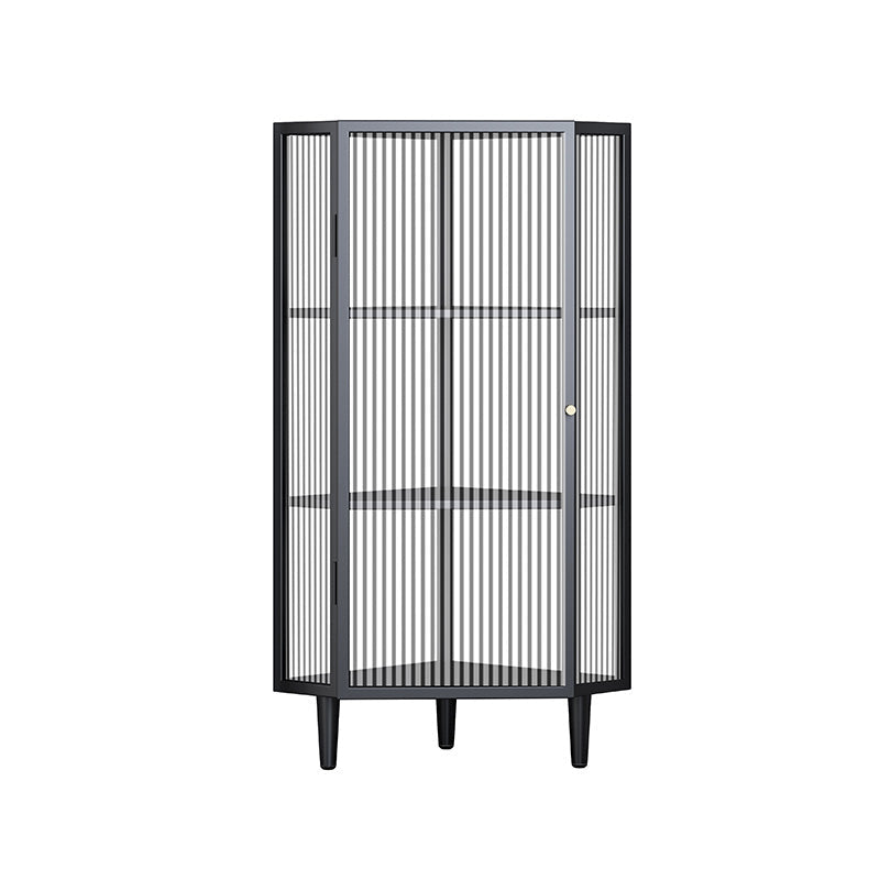 Contemporary Storage Sideboard Metal Dining Sideboard with Glass Door 16"L x 16"W x 41"H Black Clearhalo 'buffet_sideboard' 'Buffets & Sideboards' 'furn' 'furn_buffet_sideboard' 'Furniture' 'Kitchen & Dining Furniture' 6219654