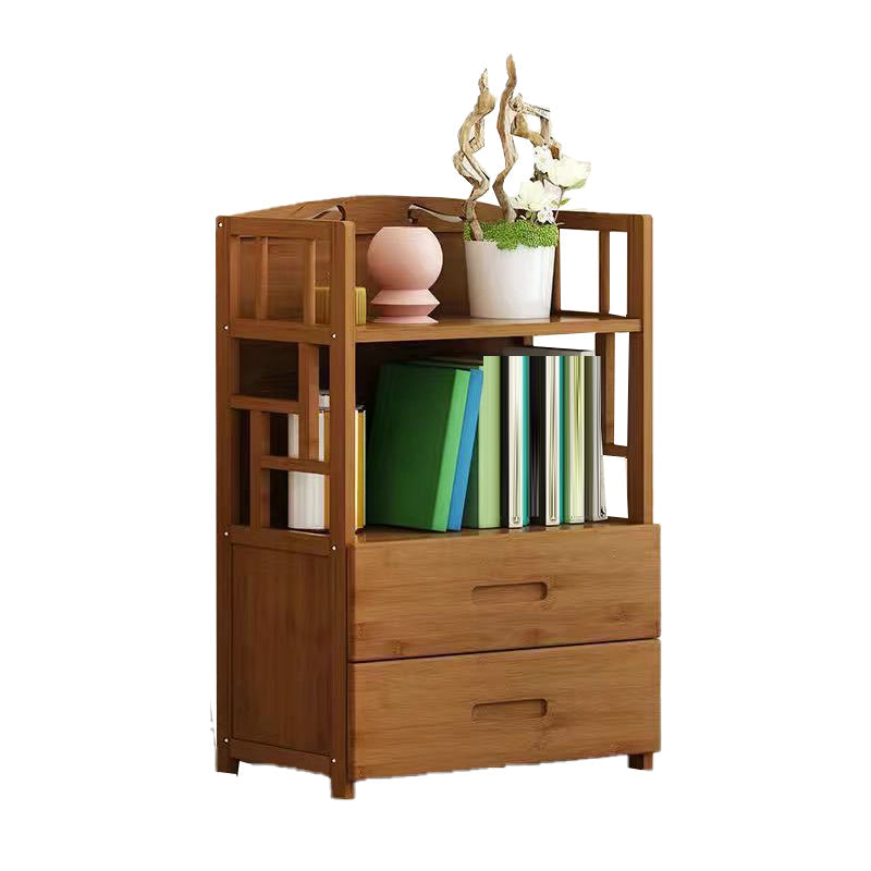Contemporary Vertical Etagere Open Book Shelf Brown Bamboo Bookshelf for Study Room