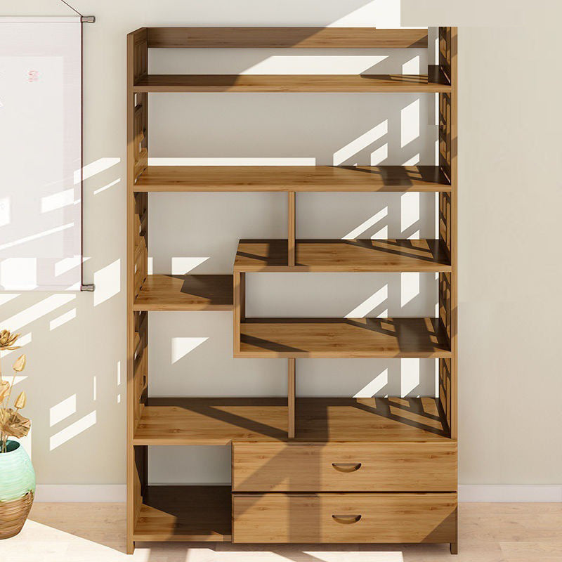 Contemporary Vertical Etagere Open Book Shelf Brown Bamboo Bookshelf for Study Room