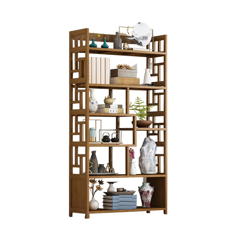 Contemporary Vertical Etagere Open Book Shelf Brown Bamboo Bookshelf for Study Room
