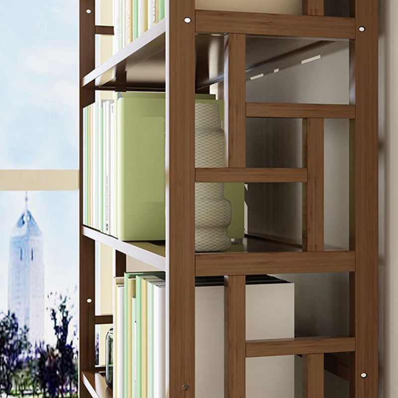 Contemporary Vertical Etagere Open Book Shelf Brown Bamboo Bookshelf for Study Room