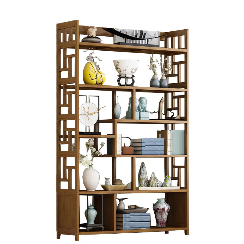 Contemporary Vertical Etagere Open Book Shelf Brown Bamboo Bookshelf for Study Room