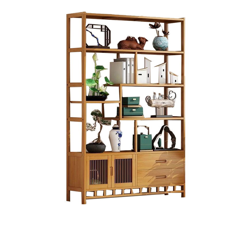 Contemporary Vertical Etagere Open Book Shelf Brown Bamboo Bookshelf for Study Room