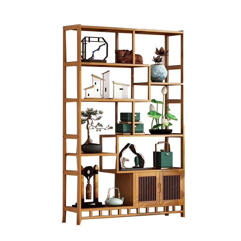 Contemporary Vertical Etagere Open Book Shelf Brown Bamboo Bookshelf for Study Room