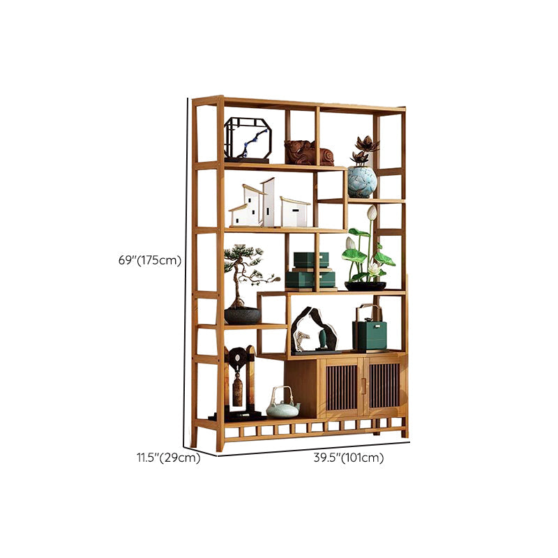 Contemporary Vertical Etagere Open Book Shelf Brown Bamboo Bookshelf for Study Room
