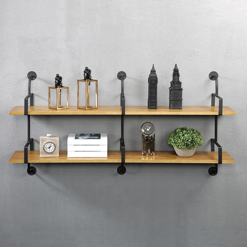 Metal and Wooden Shelf Bookcase Floating Open Wall Mounted Book Shelf for Study Room 59.1"L x 10.2"W x 29.5"H Clearhalo 'Bookcases' 'furn' 'furn_bookcases' 'Furniture' 'Office Furniture' 6220153