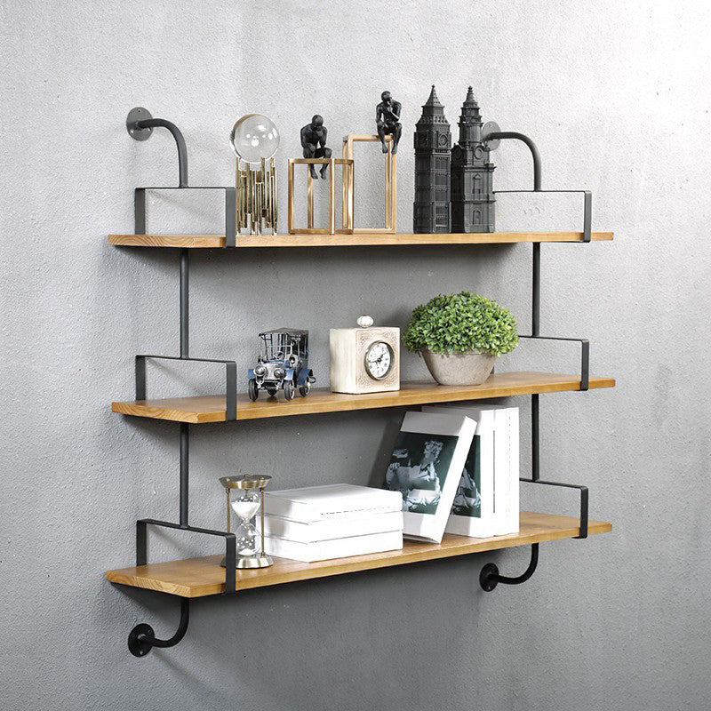 Metal and Wooden Shelf Bookcase Floating Open Wall Mounted Book Shelf for Study Room 47.2"L x 10.2"W x 42.5"H Clearhalo 'Bookcases' 'furn' 'furn_bookcases' 'Furniture' 'Office Furniture' 6220156