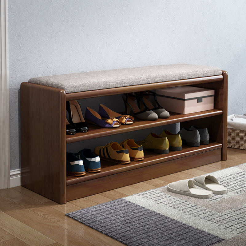 Modern Rubber Wood Bench Rectangle 14"Wide Accent Bench with Storage Nut-Brown Upholstered Clearhalo 'Benches' 'Chairs & Seating' 'furn' 'furn_benches' 'Furniture' 'Living Room Furniture' 6220694