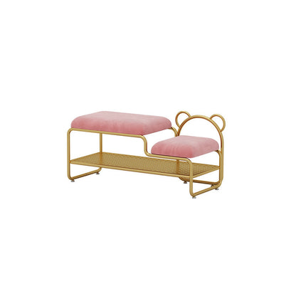 12.48-inch W Metal Entryway Bench Cushioned Seating Bench with Shoe Storage Pink Clearhalo 'Benches' 'Chairs & Seating' 'furn' 'furn_benches' 'Furniture' 'Living Room Furniture' 6220704