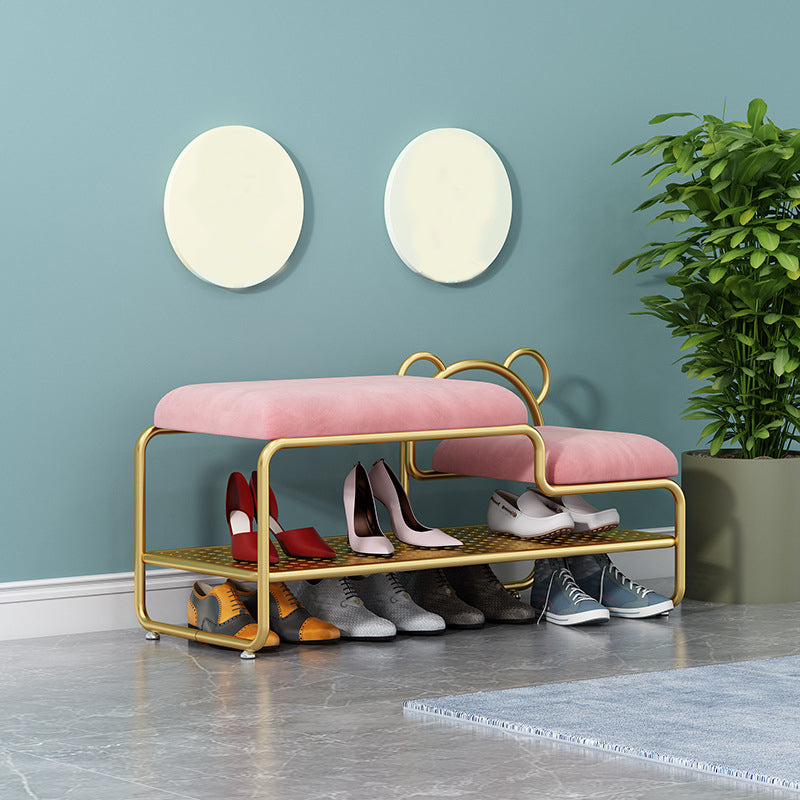 12.48-inch W Metal Entryway Bench Cushioned Seating Bench with Shoe Storage 47"L x 13"W x 25"H Pink Clearhalo 'Benches' 'Chairs & Seating' 'furn' 'furn_benches' 'Furniture' 'Living Room Furniture' 6220706