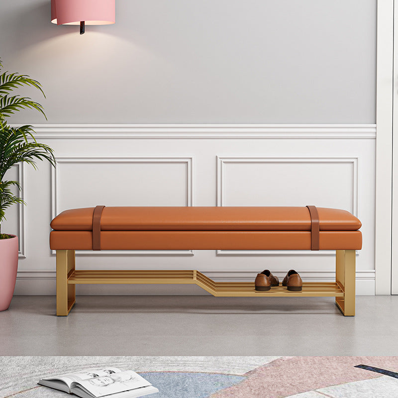 13.65-inch W Modern Entryway Bench Cushioned Seating Bench with Shoe Storage 47"L x 14"W x 18"H Orange Clearhalo 'Benches' 'Chairs & Seating' 'furn' 'furn_benches' 'Furniture' 'Living Room Furniture' 6220724