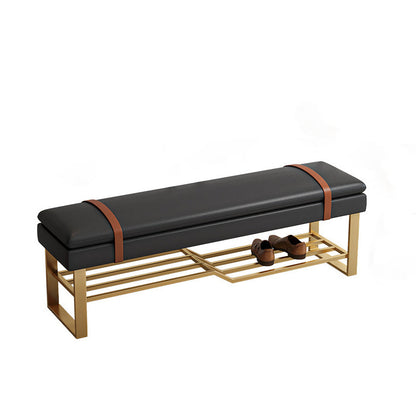 13.65-inch W Modern Entryway Bench Cushioned Seating Bench with Shoe Storage Black Clearhalo 'Benches' 'Chairs & Seating' 'furn' 'furn_benches' 'Furniture' 'Living Room Furniture' 6220727