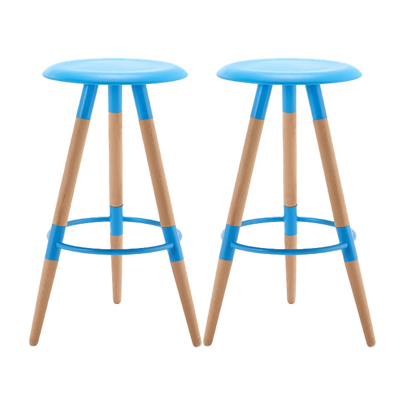 Modern Round Seat Counter Stool Solid Wood Backless Counter-height Stool Blue 2 Piece Set Clearhalo 'Bar Furniture' 'Bar Stools' 'bar_stools' 'furn' 'furn_bar_stools' 'Furniture' 'Kitchen & Dining Furniture' 6221036
