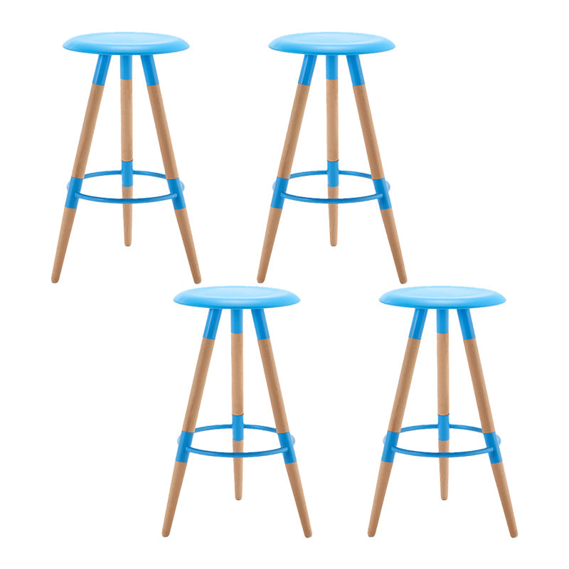 Modern Round Seat Counter Stool Solid Wood Backless Counter-height Stool Blue 4 Piece Set Clearhalo 'Bar Furniture' 'Bar Stools' 'bar_stools' 'furn' 'furn_bar_stools' 'Furniture' 'Kitchen & Dining Furniture' 6221038