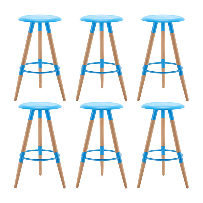 Modern Round Seat Counter Stool Solid Wood Backless Counter-height Stool Blue 6 Piece Set Clearhalo 'Bar Furniture' 'Bar Stools' 'bar_stools' 'furn' 'furn_bar_stools' 'Furniture' 'Kitchen & Dining Furniture' 6221040