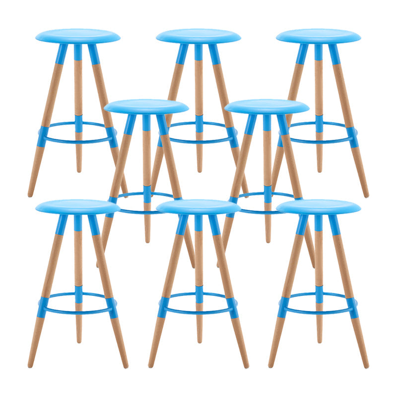 Modern Round Seat Counter Stool Solid Wood Backless Counter-height Stool Blue 8 Piece Set Clearhalo 'Bar Furniture' 'Bar Stools' 'bar_stools' 'furn' 'furn_bar_stools' 'Furniture' 'Kitchen & Dining Furniture' 6221042