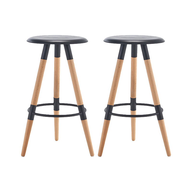 Modern Round Seat Counter Stool Solid Wood Backless Counter-height Stool Black 2 Piece Set Clearhalo 'Bar Furniture' 'Bar Stools' 'bar_stools' 'furn' 'furn_bar_stools' 'Furniture' 'Kitchen & Dining Furniture' 6221046