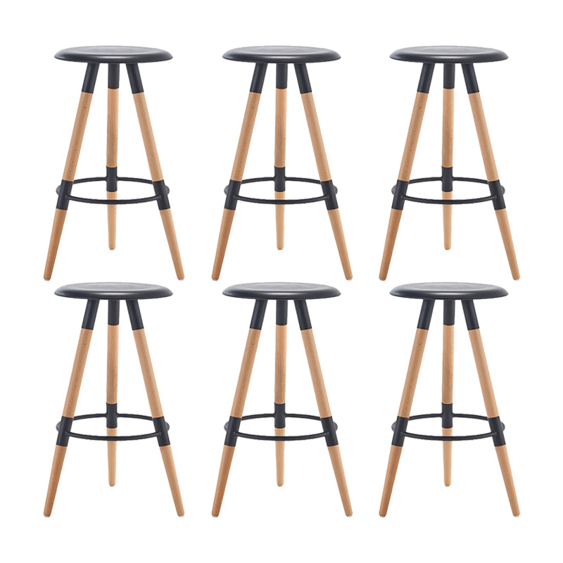 Modern Round Seat Counter Stool Solid Wood Backless Counter-height Stool Black 6 Piece Set Clearhalo 'Bar Furniture' 'Bar Stools' 'bar_stools' 'furn' 'furn_bar_stools' 'Furniture' 'Kitchen & Dining Furniture' 6221049