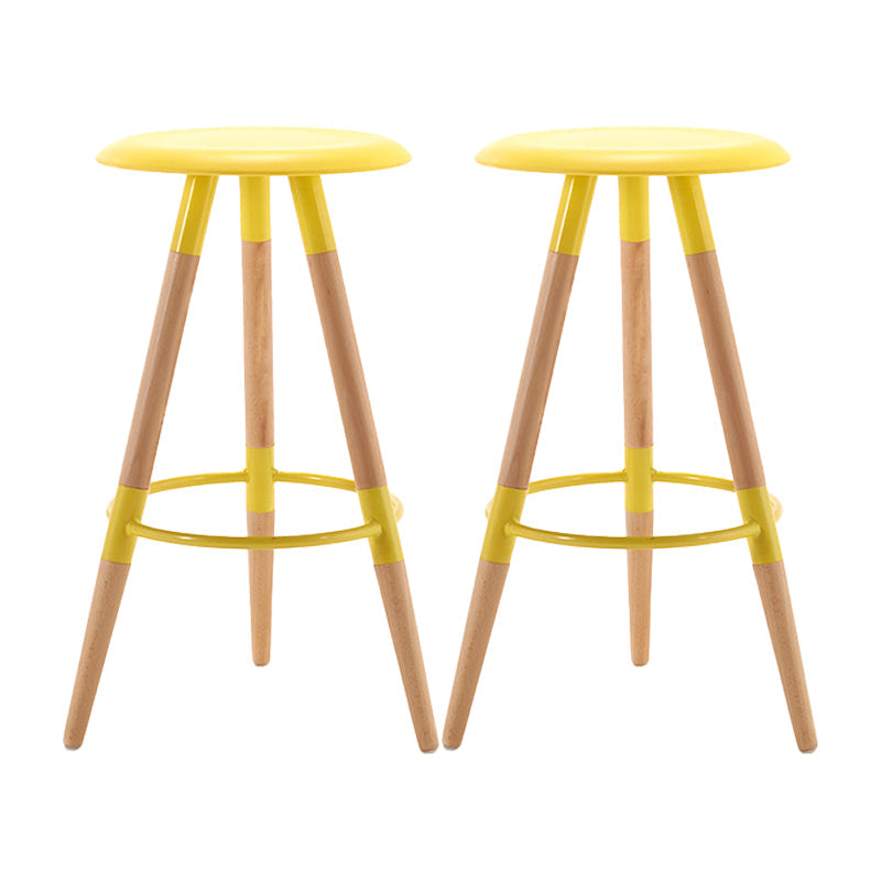 Modern Round Seat Counter Stool Solid Wood Backless Counter-height Stool Yellow 2 Piece Set Clearhalo 'Bar Furniture' 'Bar Stools' 'bar_stools' 'furn' 'furn_bar_stools' 'Furniture' 'Kitchen & Dining Furniture' 6221054