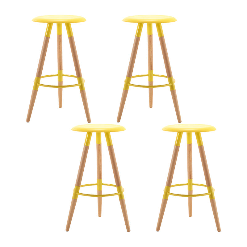 Modern Round Seat Counter Stool Solid Wood Backless Counter-height Stool Yellow 4 Piece Set Clearhalo 'Bar Furniture' 'Bar Stools' 'bar_stools' 'furn' 'furn_bar_stools' 'Furniture' 'Kitchen & Dining Furniture' 6221055