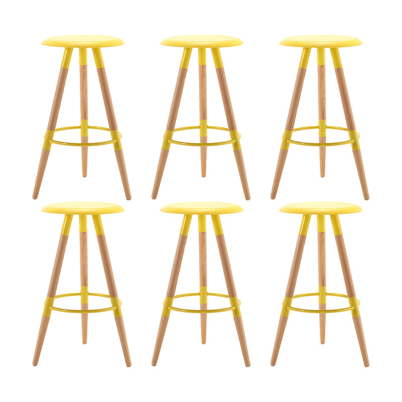 Modern Round Seat Counter Stool Solid Wood Backless Counter-height Stool Yellow 6 Piece Set Clearhalo 'Bar Furniture' 'Bar Stools' 'bar_stools' 'furn' 'furn_bar_stools' 'Furniture' 'Kitchen & Dining Furniture' 6221056