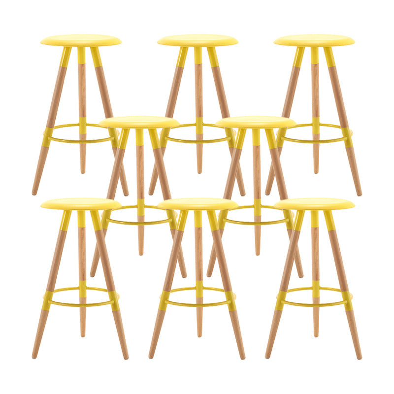 Modern Round Seat Counter Stool Solid Wood Backless Counter-height Stool Yellow 8 Piece Set Clearhalo 'Bar Furniture' 'Bar Stools' 'bar_stools' 'furn' 'furn_bar_stools' 'Furniture' 'Kitchen & Dining Furniture' 6221057