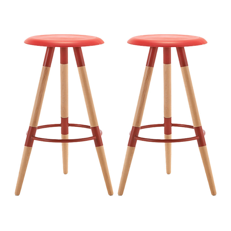 Modern Round Seat Counter Stool Solid Wood Backless Counter-height Stool Red 2 Piece Set Clearhalo 'Bar Furniture' 'Bar Stools' 'bar_stools' 'furn' 'furn_bar_stools' 'Furniture' 'Kitchen & Dining Furniture' 6221058
