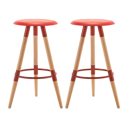 Modern Round Seat Counter Stool Solid Wood Backless Counter-height Stool Red 2 Piece Set Clearhalo 'Bar Furniture' 'Bar Stools' 'bar_stools' 'furn' 'furn_bar_stools' 'Furniture' 'Kitchen & Dining Furniture' 6221058