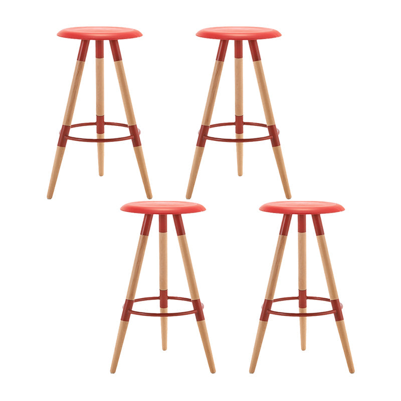 Modern Round Seat Counter Stool Solid Wood Backless Counter-height Stool Red 4 Piece Set Clearhalo 'Bar Furniture' 'Bar Stools' 'bar_stools' 'furn' 'furn_bar_stools' 'Furniture' 'Kitchen & Dining Furniture' 6221059