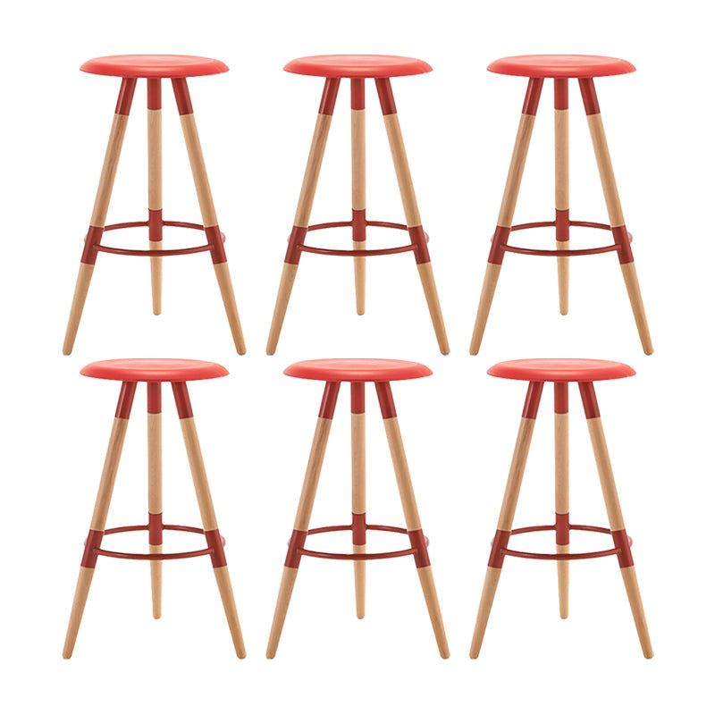 Modern Round Seat Counter Stool Solid Wood Backless Counter-height Stool Red 6 Piece Set Clearhalo 'Bar Furniture' 'Bar Stools' 'bar_stools' 'furn' 'furn_bar_stools' 'Furniture' 'Kitchen & Dining Furniture' 6221060