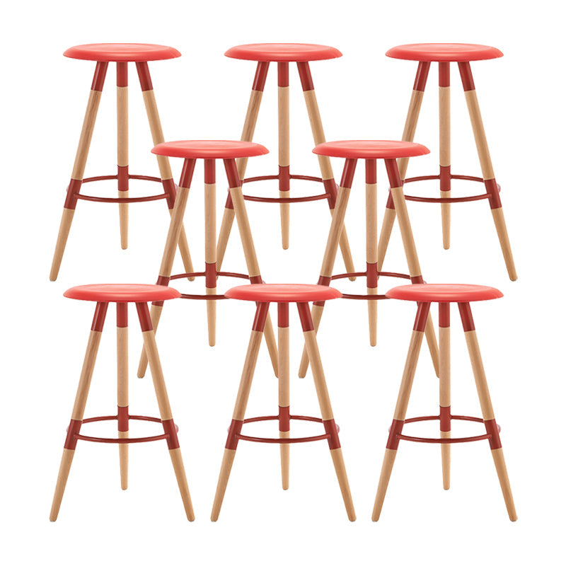 Modern Round Seat Counter Stool Solid Wood Backless Counter-height Stool Red 8 Piece Set Clearhalo 'Bar Furniture' 'Bar Stools' 'bar_stools' 'furn' 'furn_bar_stools' 'Furniture' 'Kitchen & Dining Furniture' 6221061