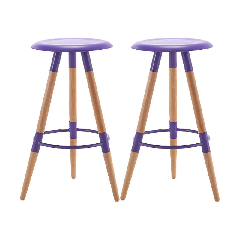 Modern Round Seat Counter Stool Solid Wood Backless Counter-height Stool Purple 2 Piece Set Clearhalo 'Bar Furniture' 'Bar Stools' 'bar_stools' 'furn' 'furn_bar_stools' 'Furniture' 'Kitchen & Dining Furniture' 6221062