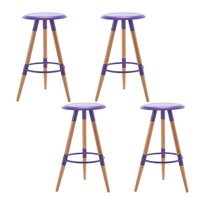 Modern Round Seat Counter Stool Solid Wood Backless Counter-height Stool Purple 4 Piece Set Clearhalo 'Bar Furniture' 'Bar Stools' 'bar_stools' 'furn' 'furn_bar_stools' 'Furniture' 'Kitchen & Dining Furniture' 6221063